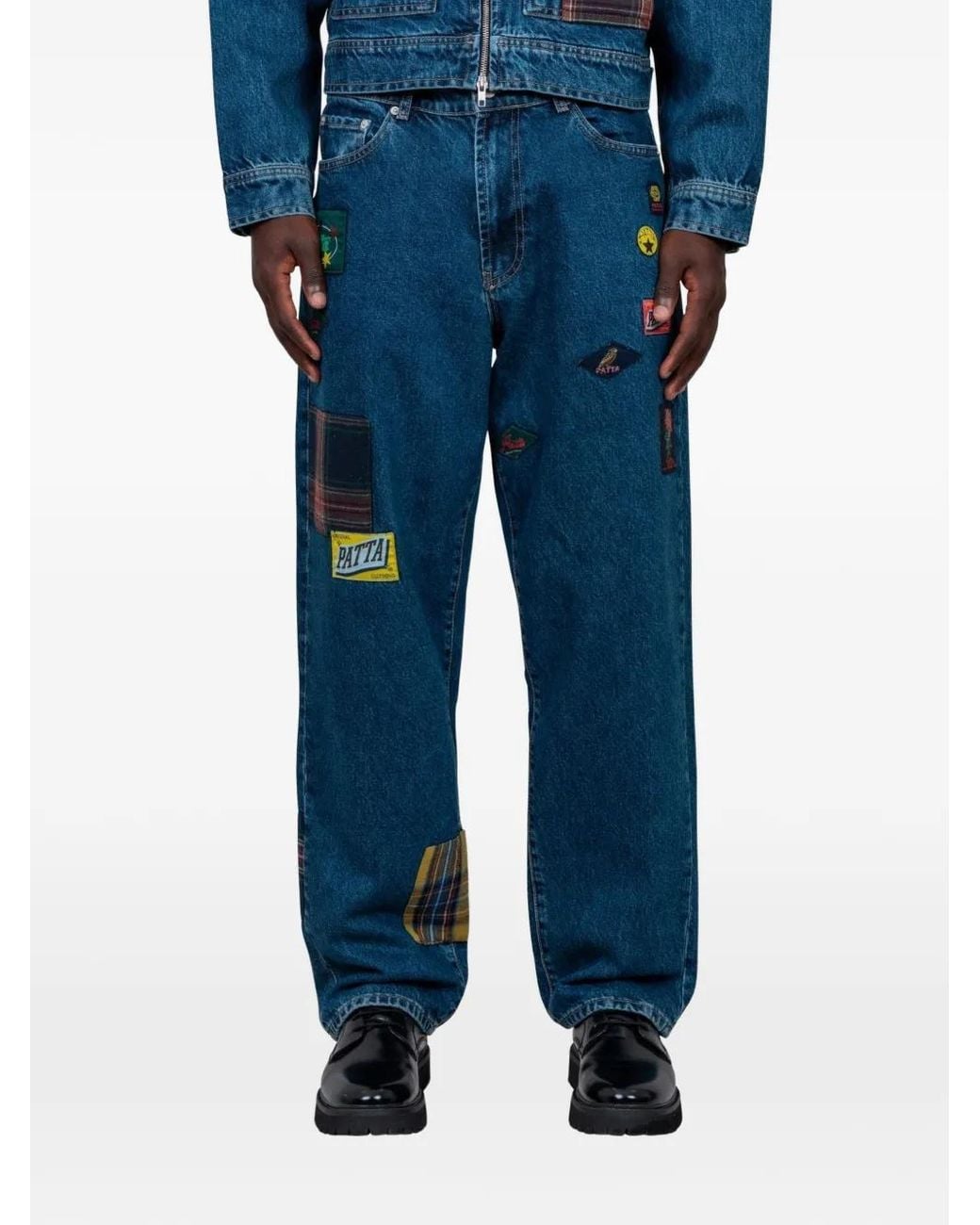 PATTA Blue Patchwork Labelled Trousers for men