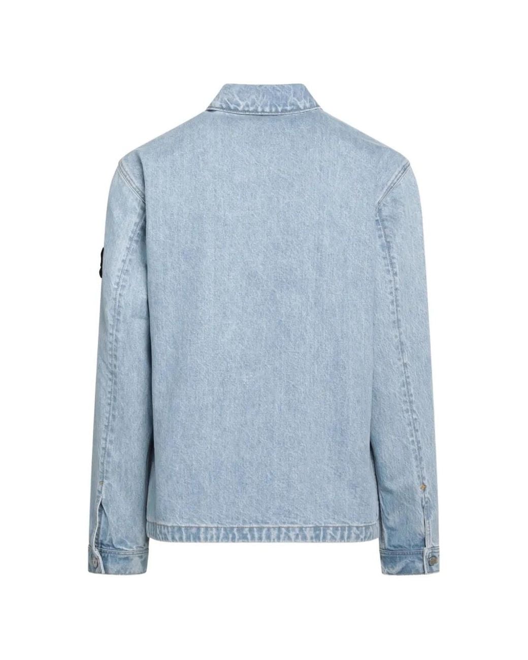 Stone Island Blue Logo-Patch Denim Jacket for men