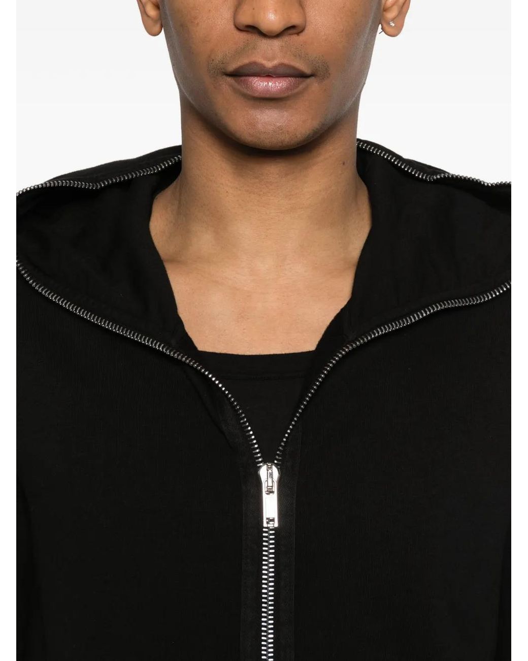 Rick Owens Black Zip-Around Hooded Hoodie for men