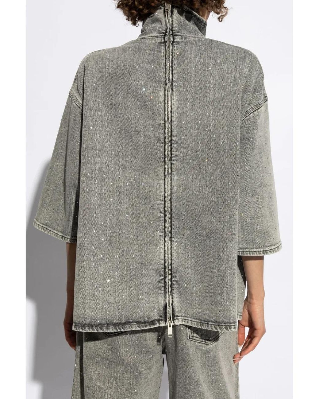 Fabiana Filippi Gray Rhinestone Embroidered Denim Top