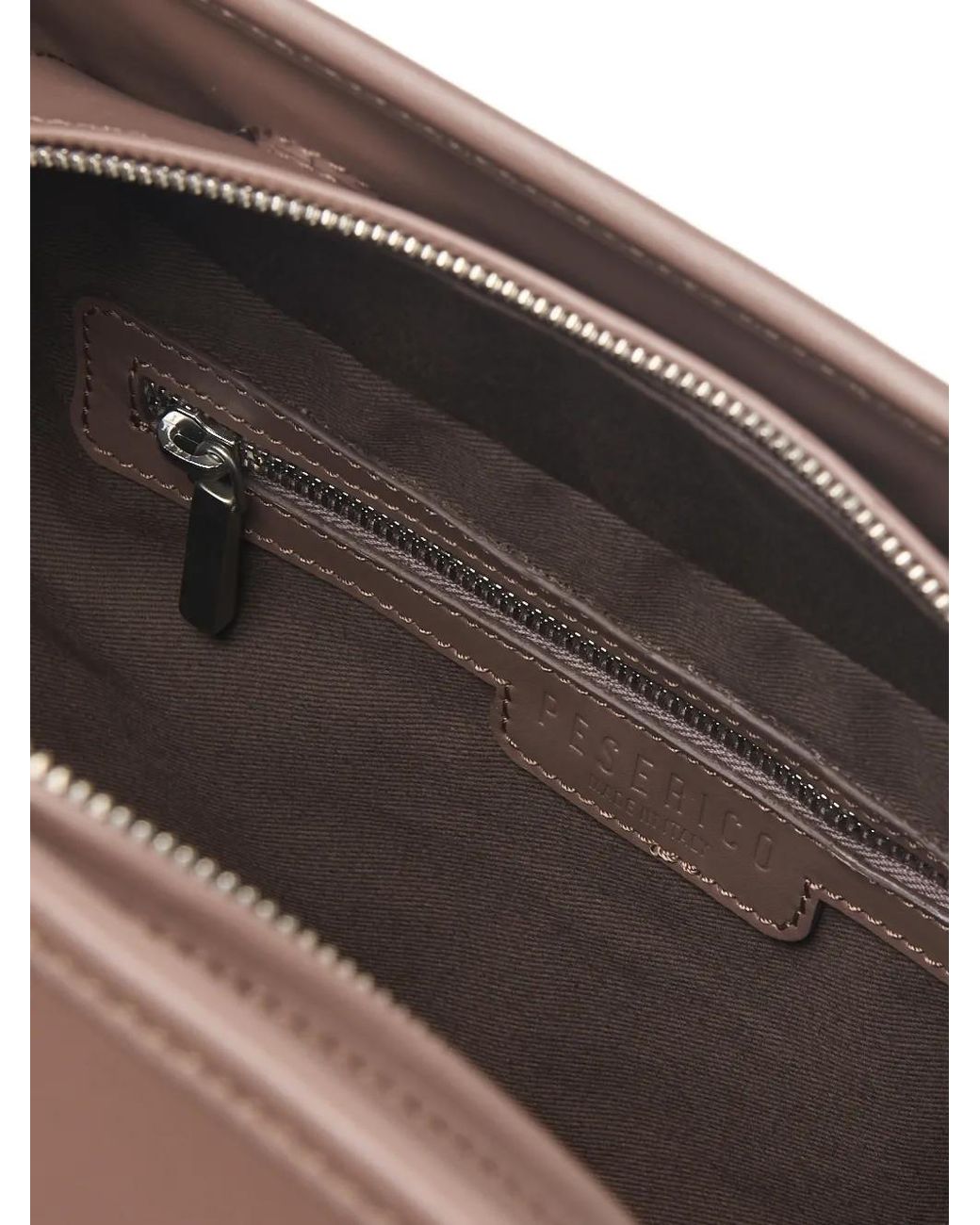 Peserico Brown Logo-Debossed Calf Leather Tote Bag