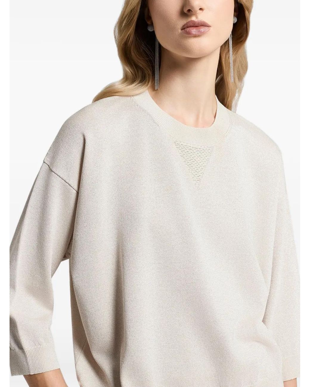 Peserico Natural Fine-Knit Crew-Neck Sweater
