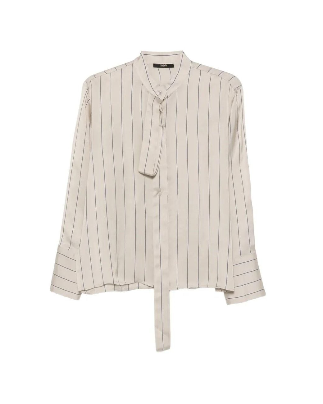 Seventy White Pinstripe-Pattern Pussy-Bow Blouse