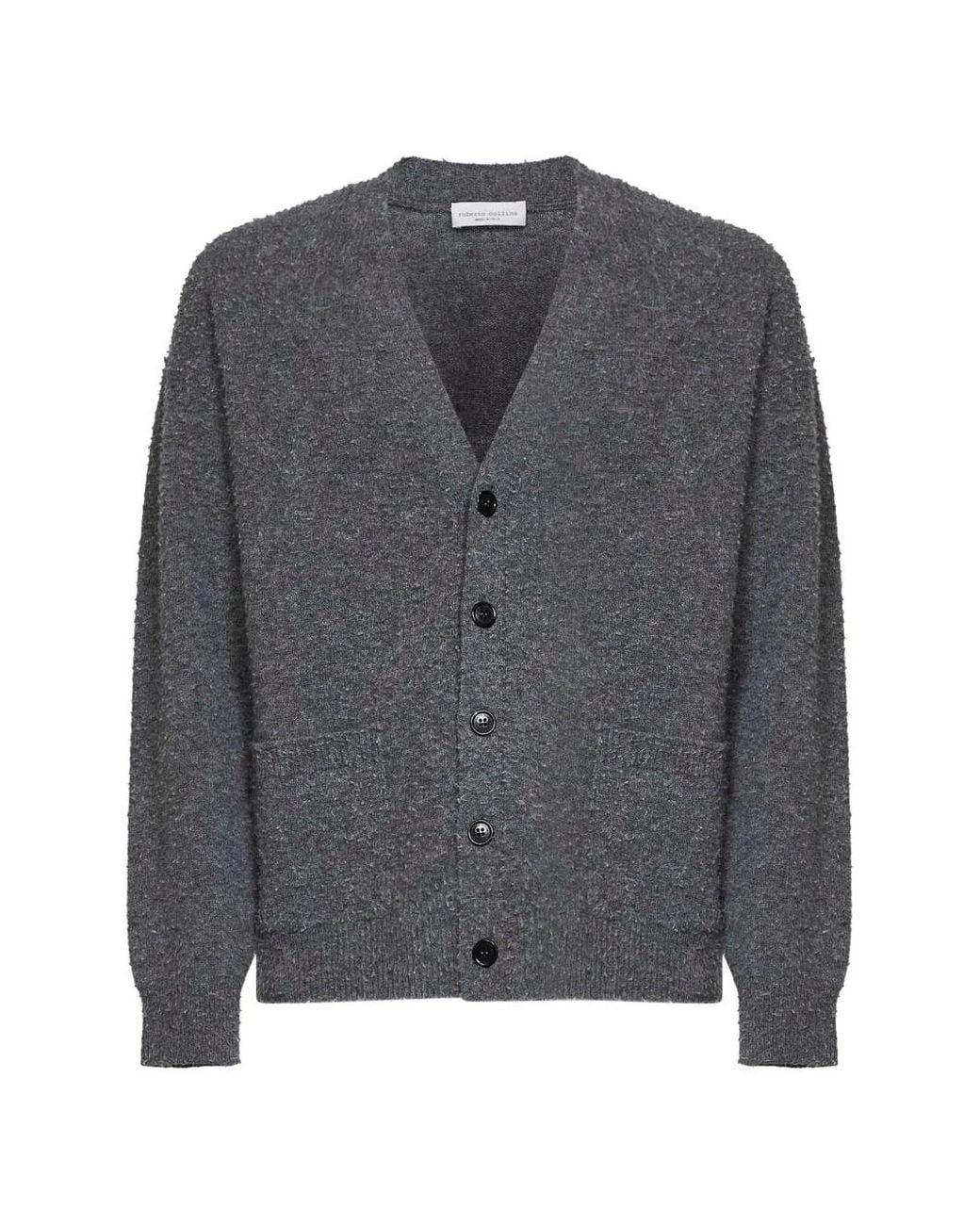 Roberto Collina Gray Bouclé-Knit Button-Up Cardigan for men