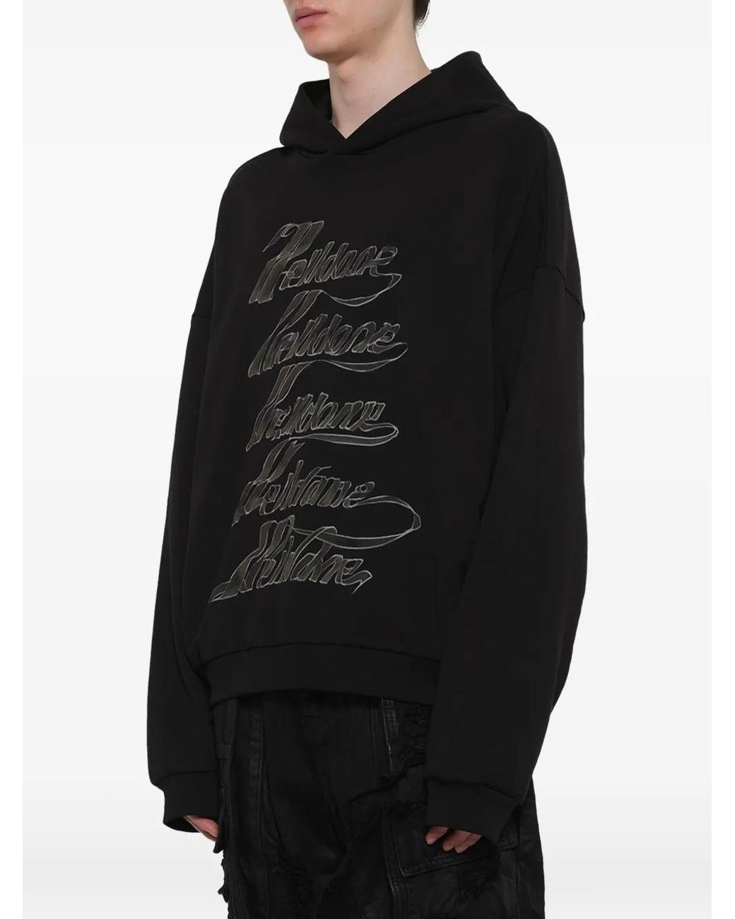 we11done Black Ribbon-Logo Hoodie for men