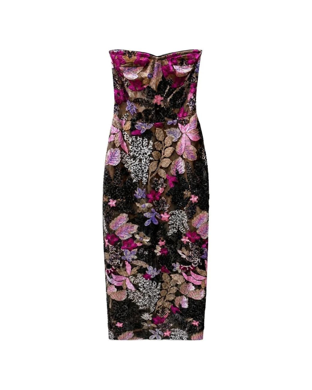 Bronx and Banco Sequin-Embellished Floral-Embroidered Midi Dress