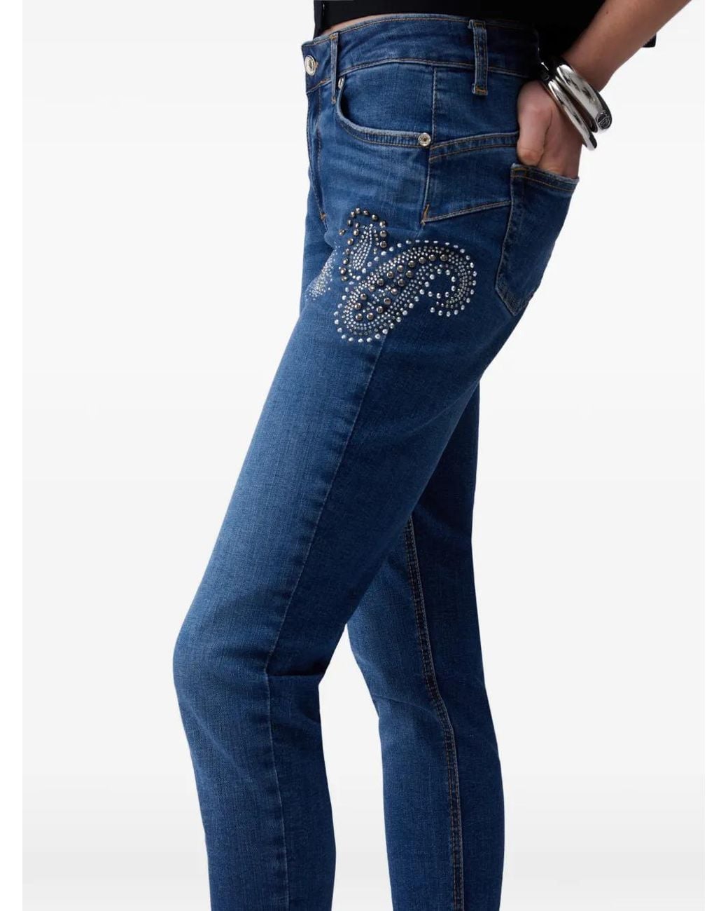 Liu Jo Blue Bottom Up Skinny Jeans With Rhinestones