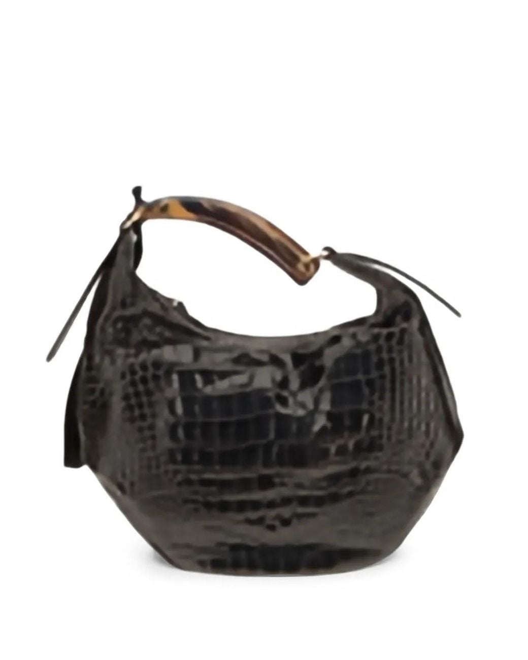 VISONA Black Bengala Croc-Effect Leather Shoulder Bag