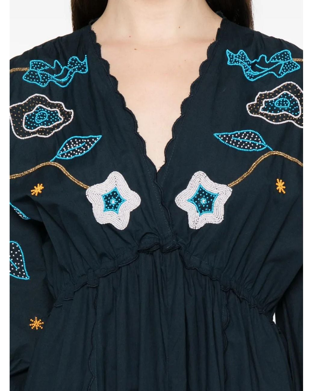 Forte_forte Blue Beaded-Motifs Scalloped Dress