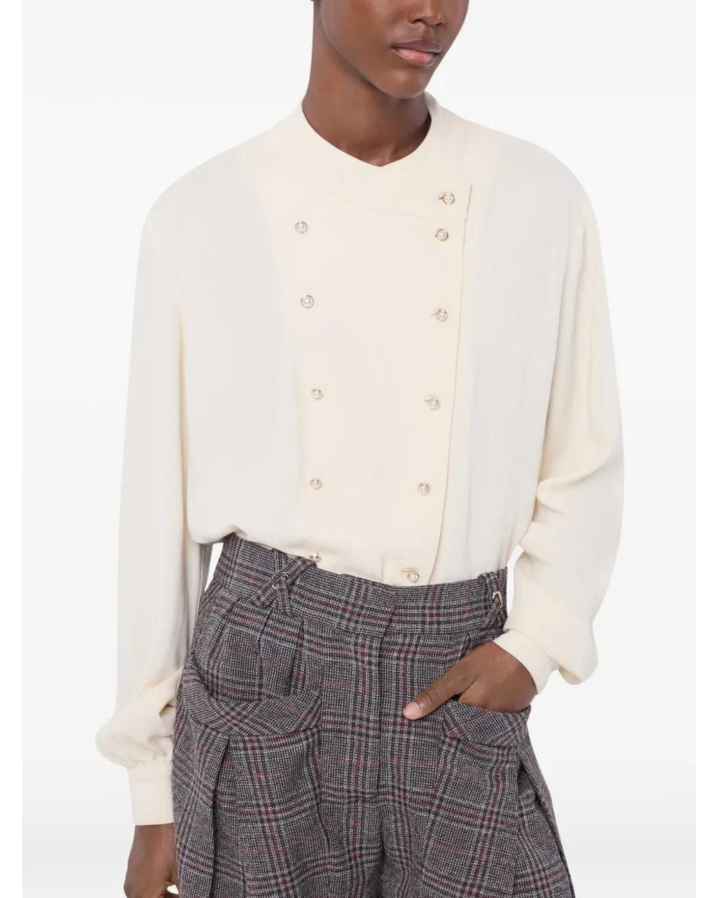 Rabanne White Crepe Blouse With Pearl Inspired Jewelery Buttons