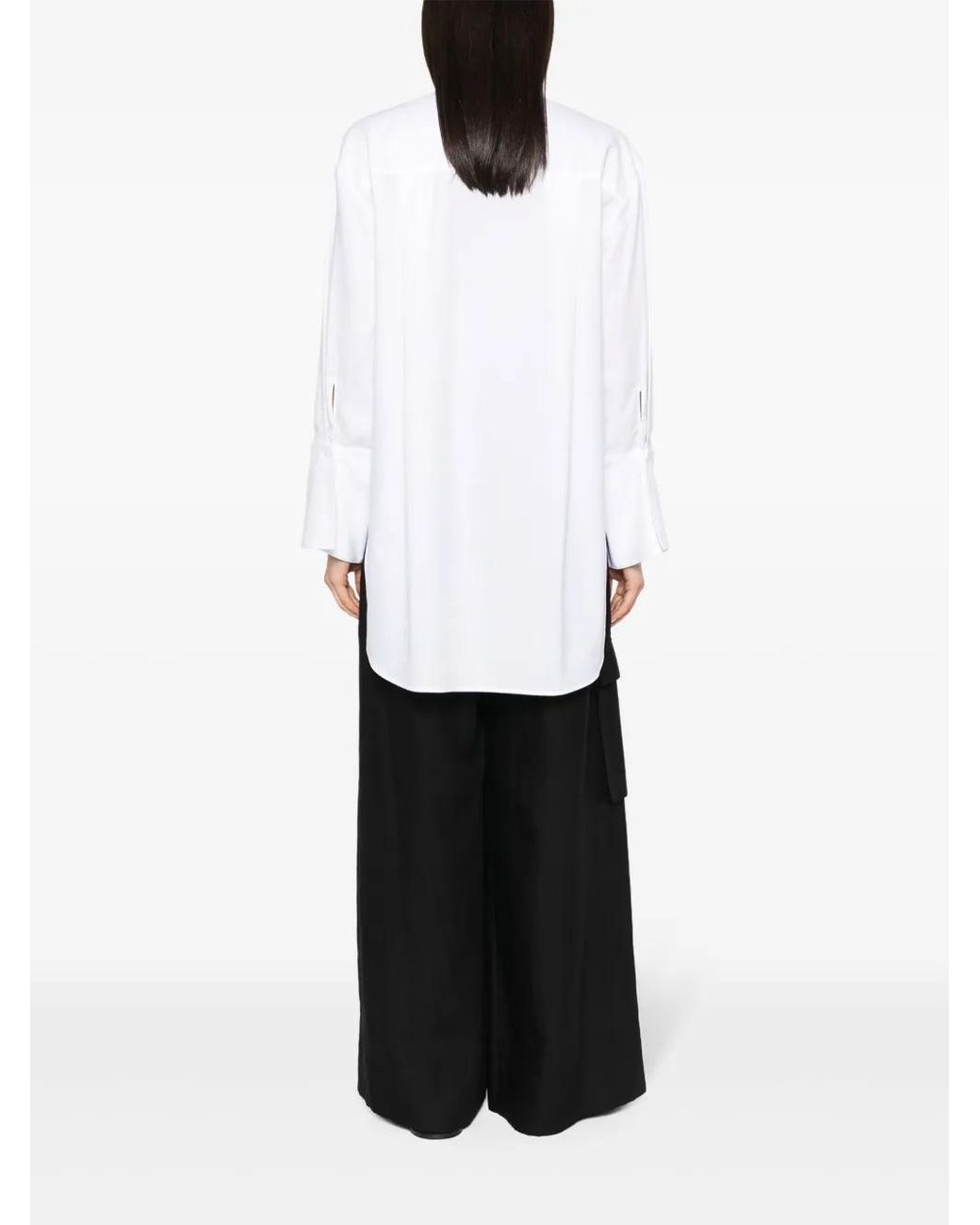 Twinset White Logo-Patch Detachable-Cuffs Shirt