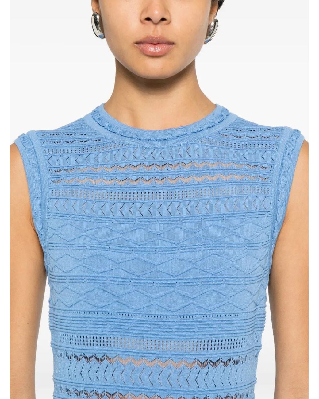 Maje Blue Pointelle Knit Maxi Dress