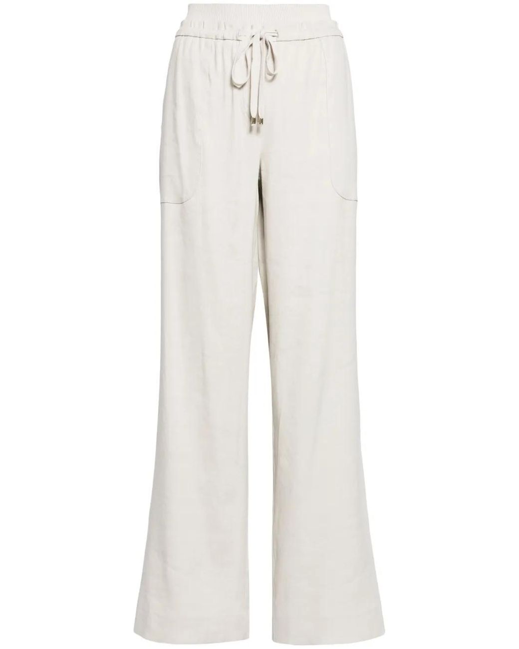 Lorena Antoniazzi White Linen-Blend Wide-Leg Trousers