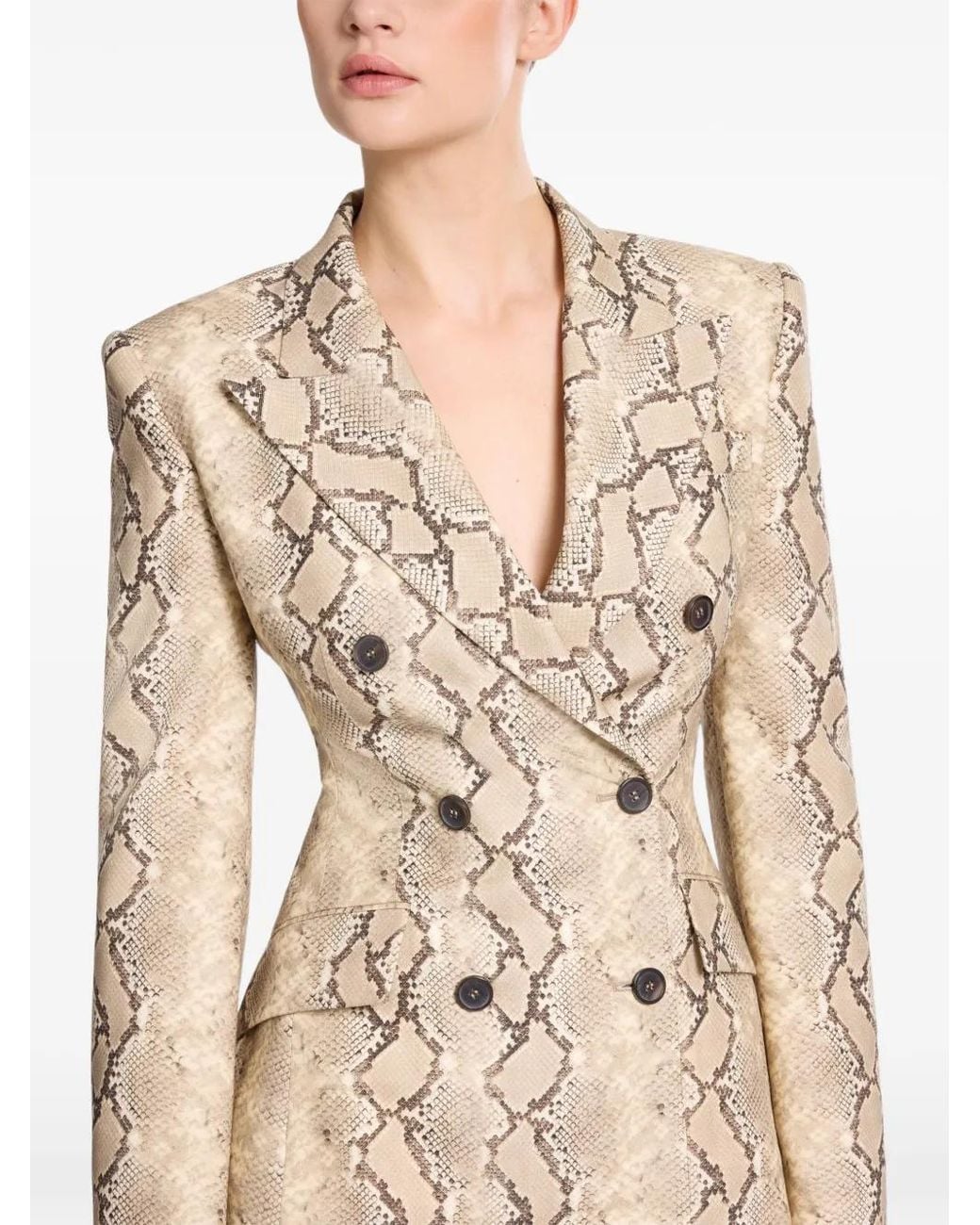 Elie Saab Natural Python-Print Double-Breasted Jacket