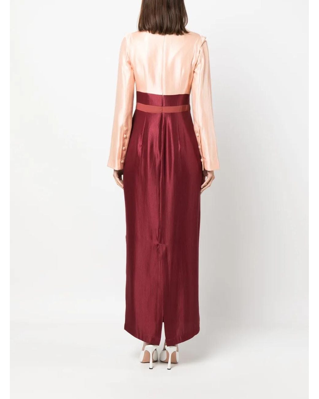 Baruni Red Sahda Detachable-Sleeve Maxi Dress