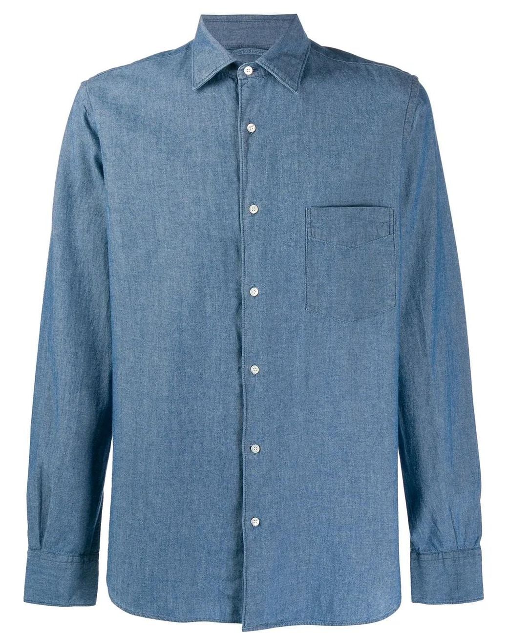 Aspesi Blue Plain Long-Sleeved Shirt for men
