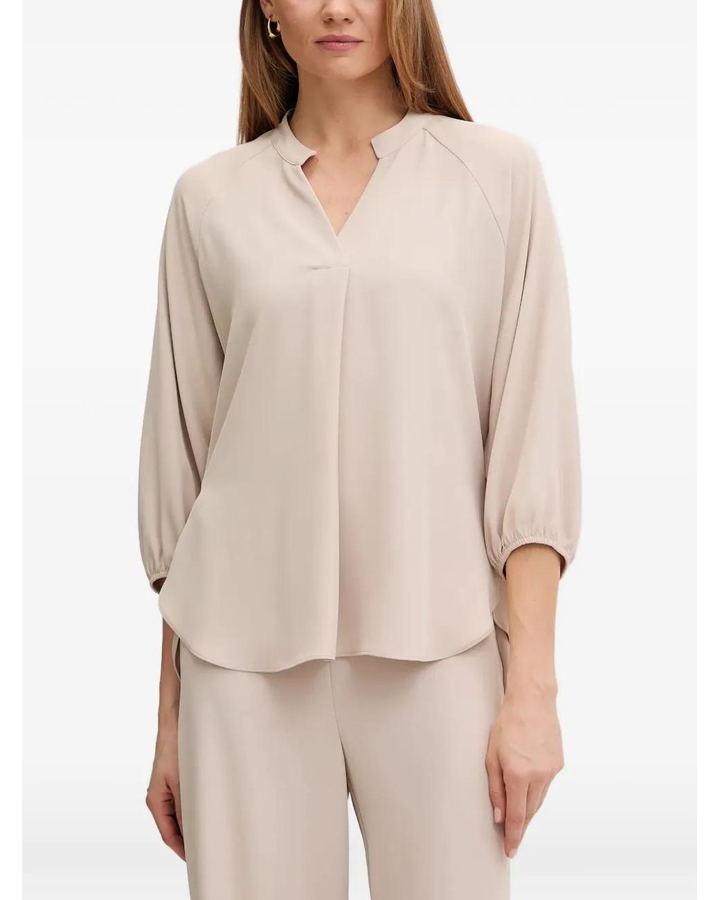 Joseph Ribkoff Natural V-Neck Drawstring Blouse