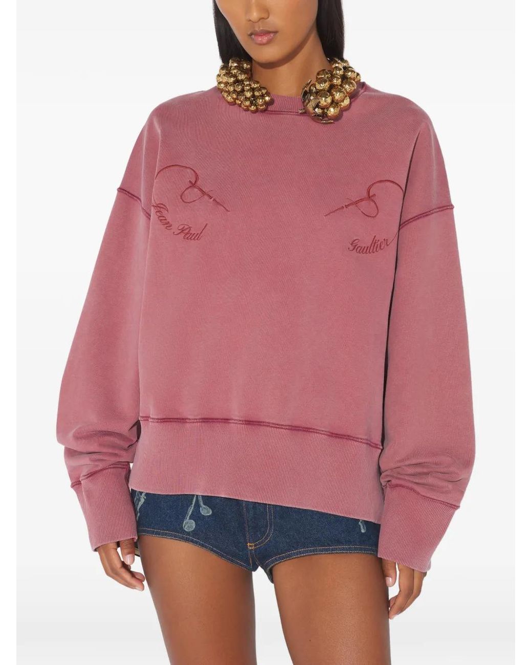 Jean Paul Gaultier Pink Embroidered Sweatshirt
