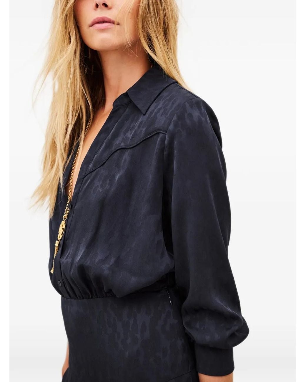 Ba&sh Blue Helia Leopard-Jacquard Dress