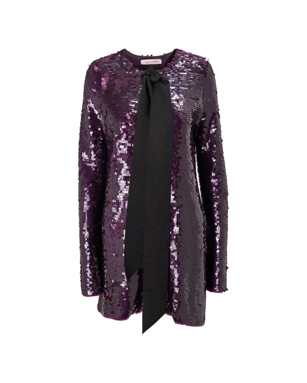 Carolina Herrera Purple Sequin-Embellished Pussy-Bow Blouse