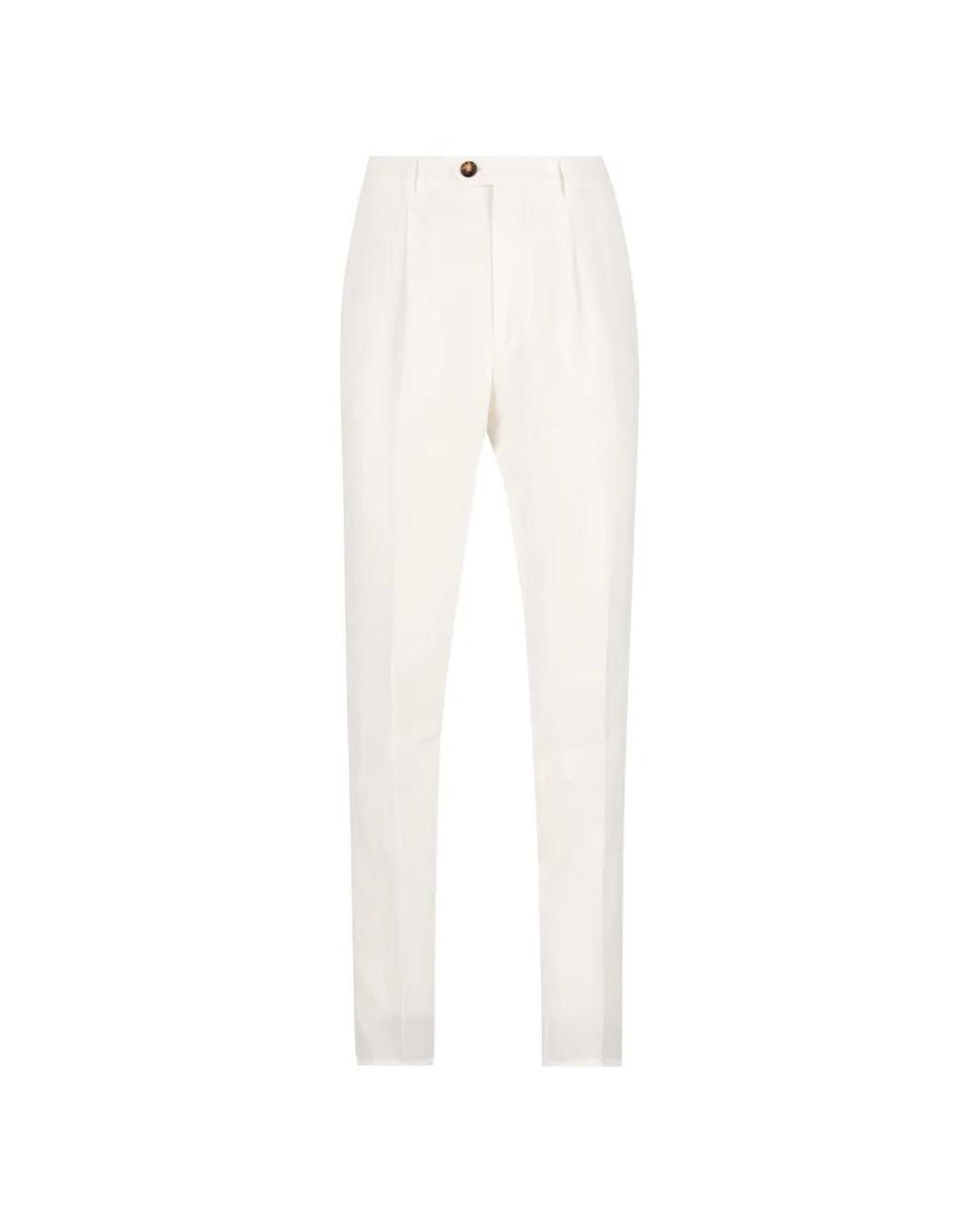 Brunello Cucinelli White Pleated Tailored Trousers for men