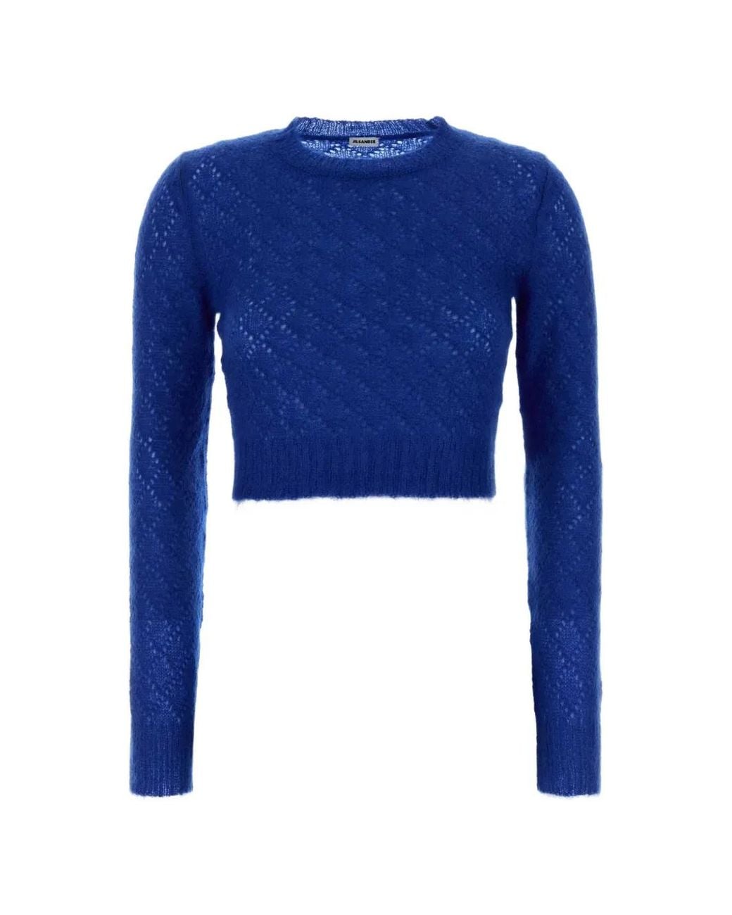 Jil Sander Blue Pull Crop En Maille Pointelle