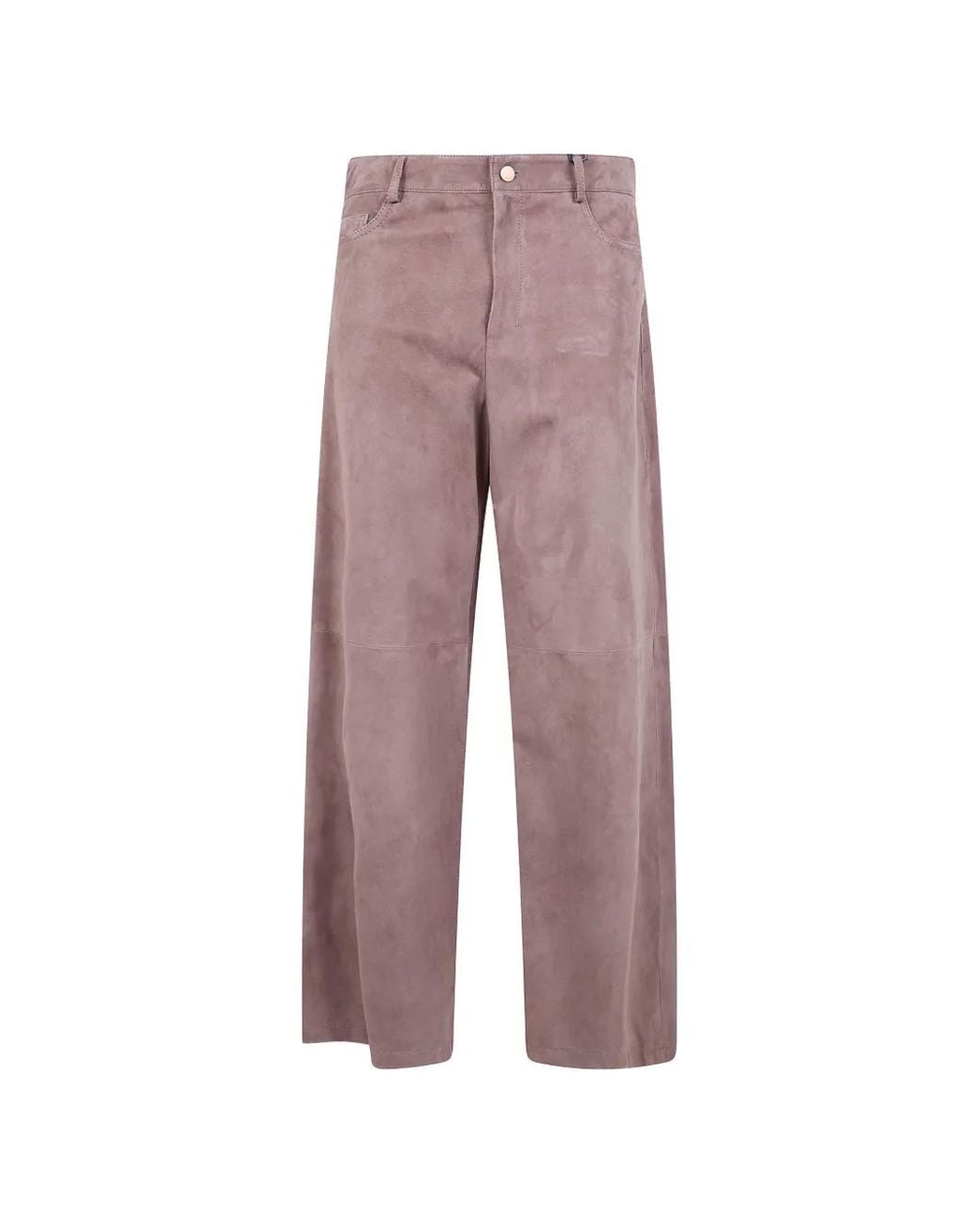 Max Mara Purple Pocketed Leather Straight Trousers