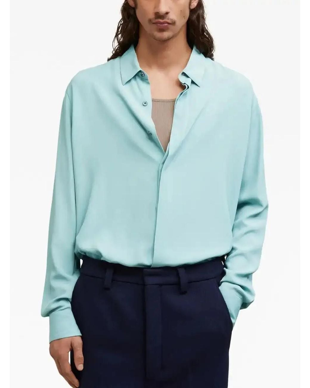 AMI Blue Button-Up Crepe Shirt