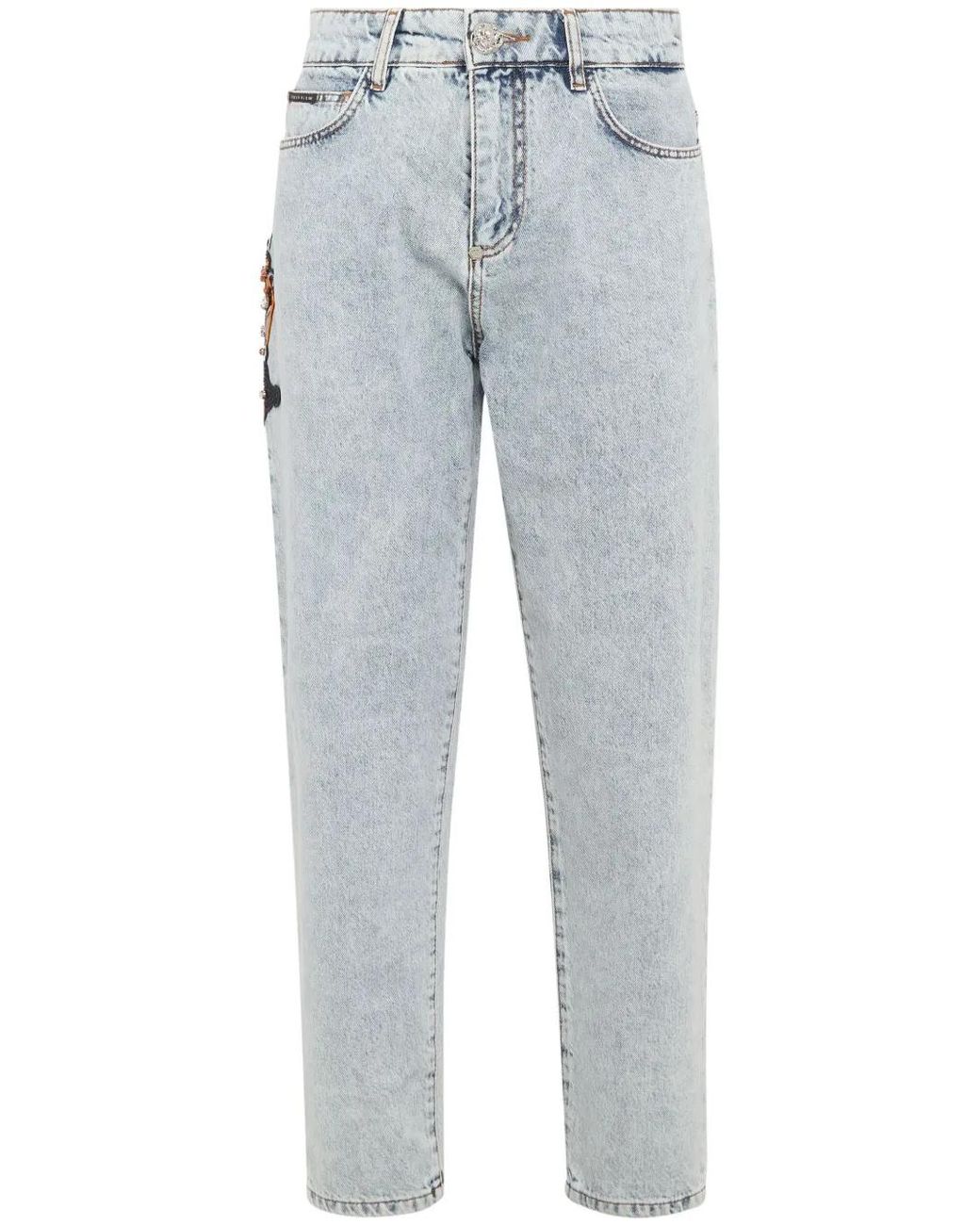 Philipp Plein Blue Appliqué-Detail Tapered Jeans