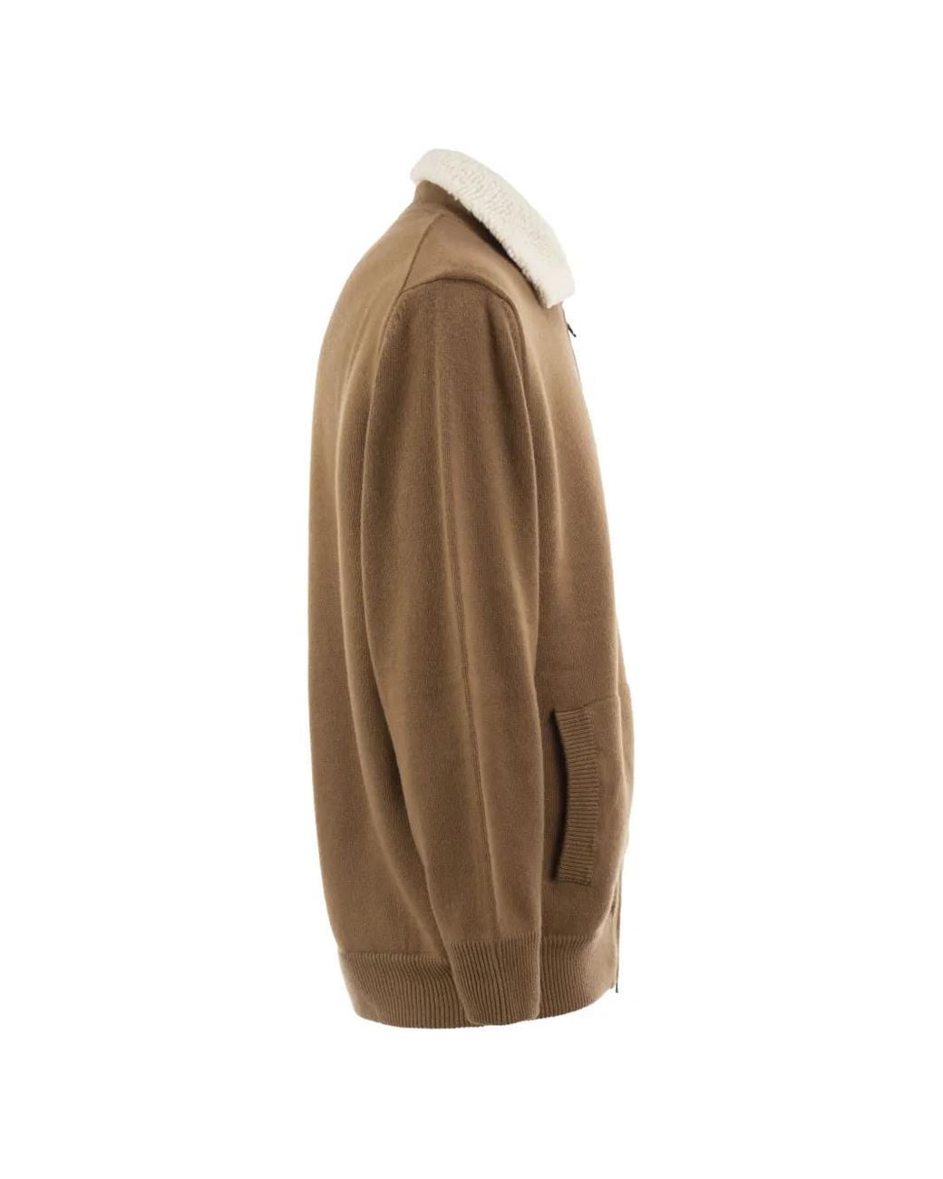 Kiton Brown Shearling-Effect Collar Cardigan for men