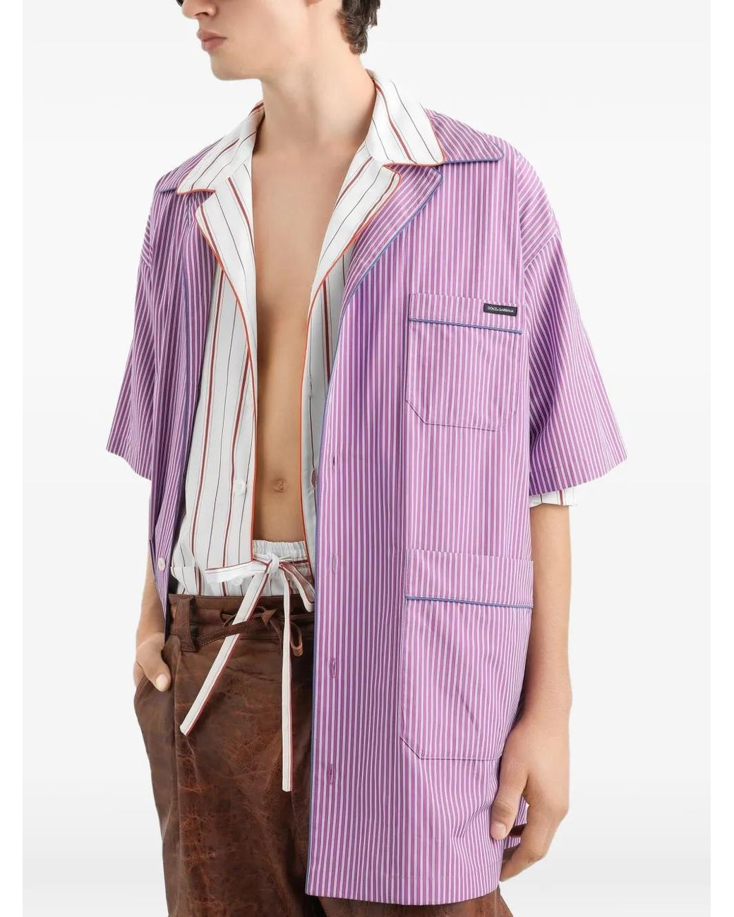Dolce & Gabbana Purple Hawaii Striped Poplin Shirt for men