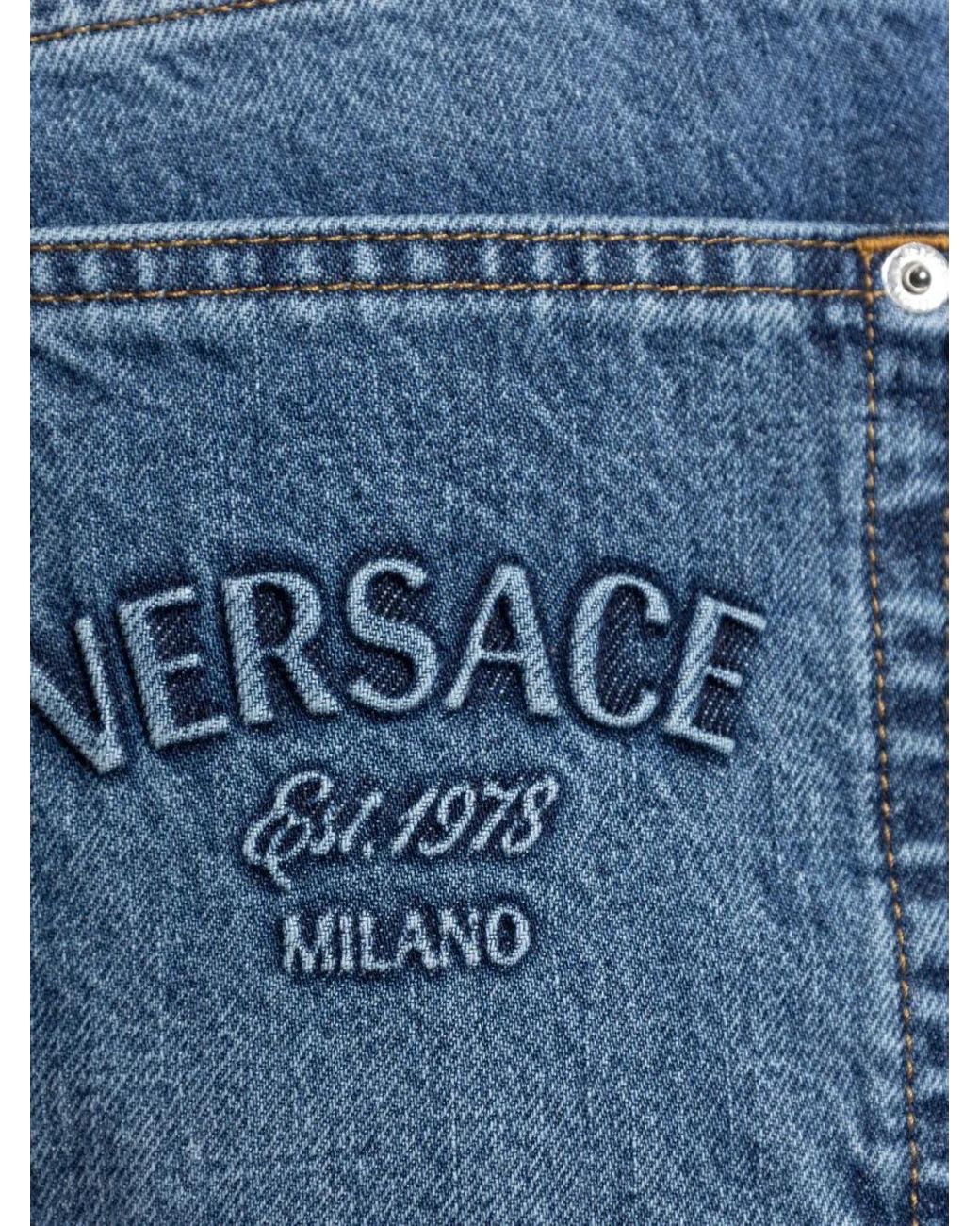 Versace Blue Logo-Patch Jeans for men