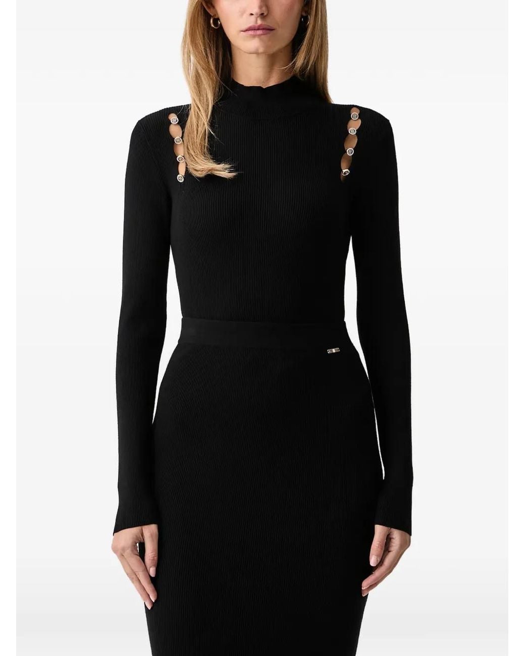Fracomina Black Cut-Out Logo-Embellished Sweater