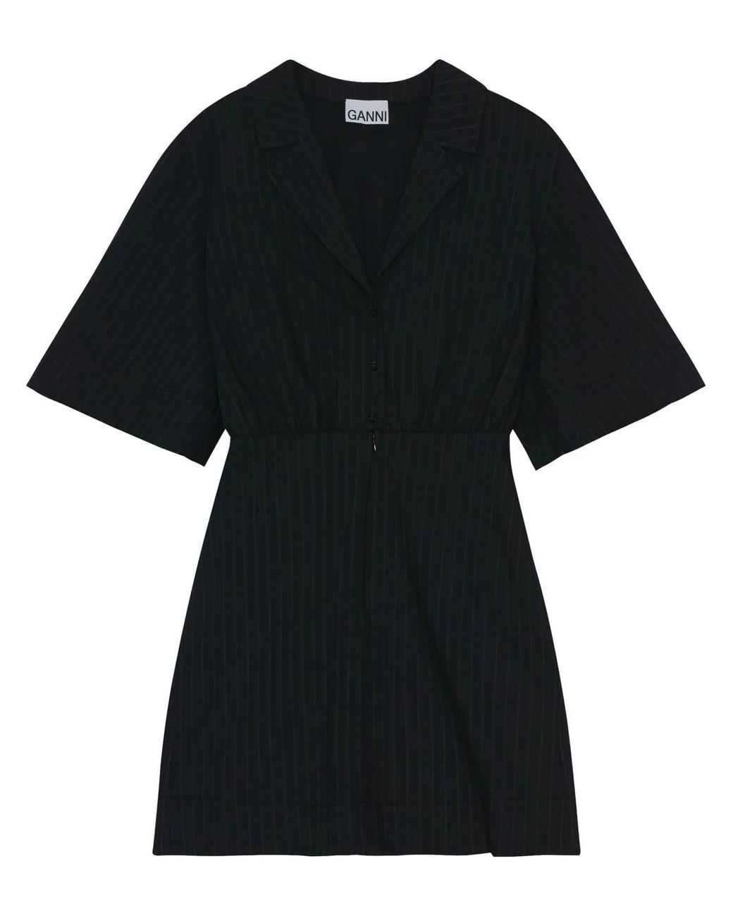 Ganni Black Pinstripe Shirt Mini Dress
