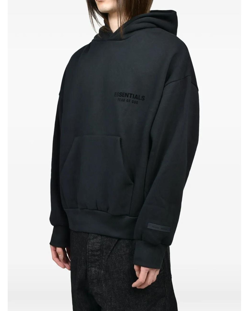 Essentials Black Hoodie À Logo Imprimé for men