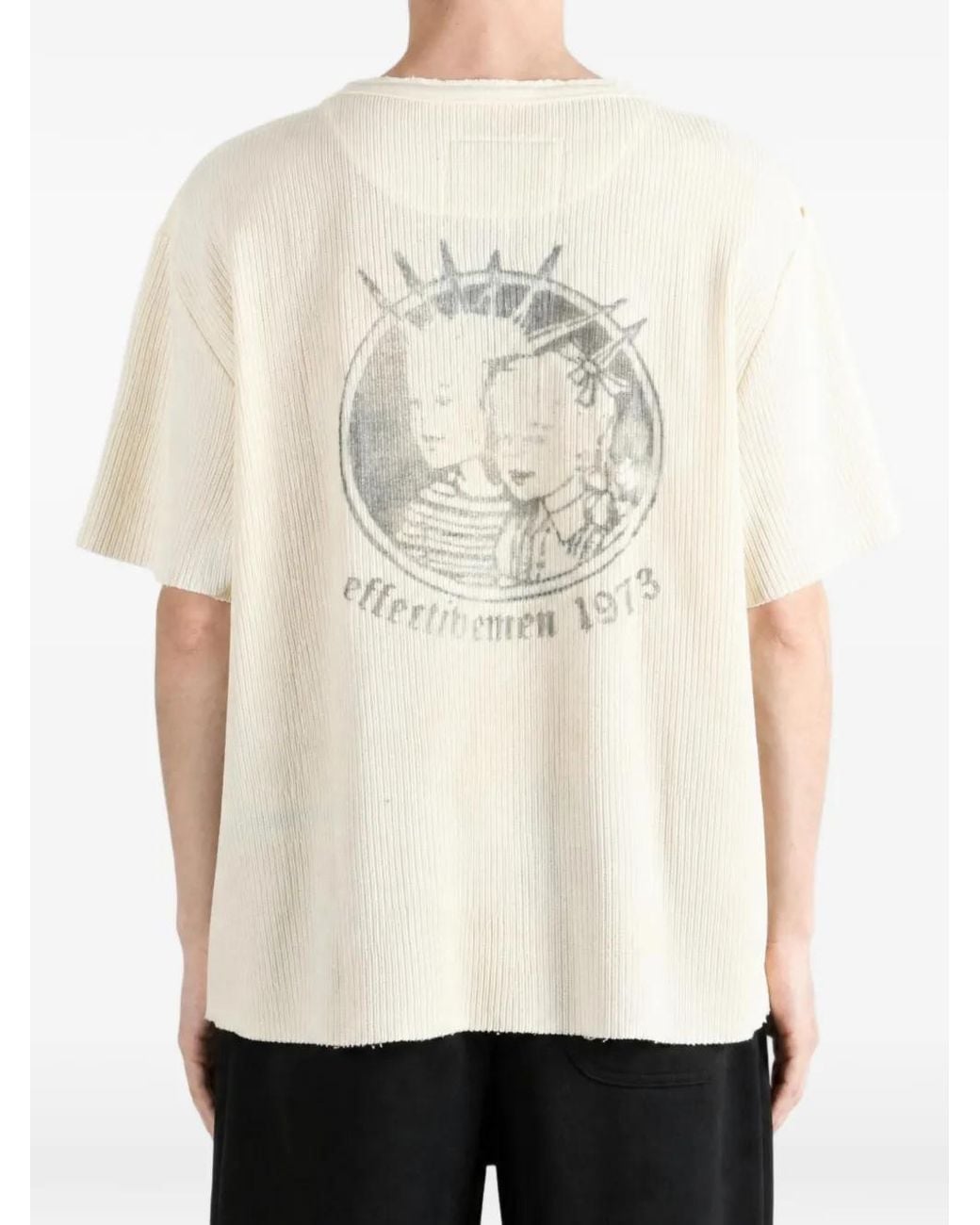 SAITOS White Graphic-Print Waffle-Knit Henley T-Shirt