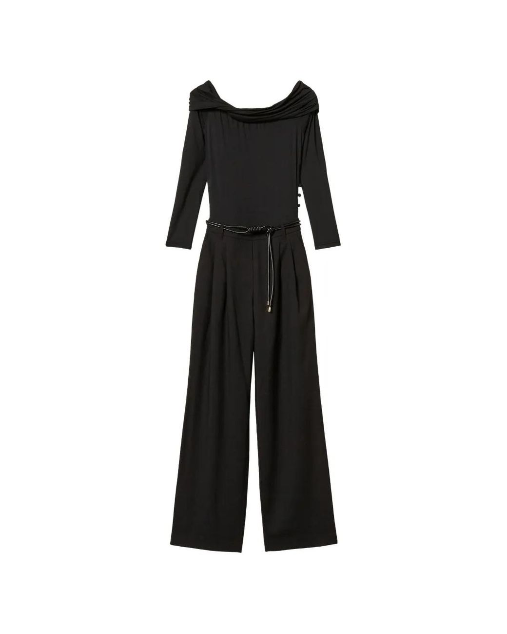 Twinset Black Jumpsuit With Draping And Belt