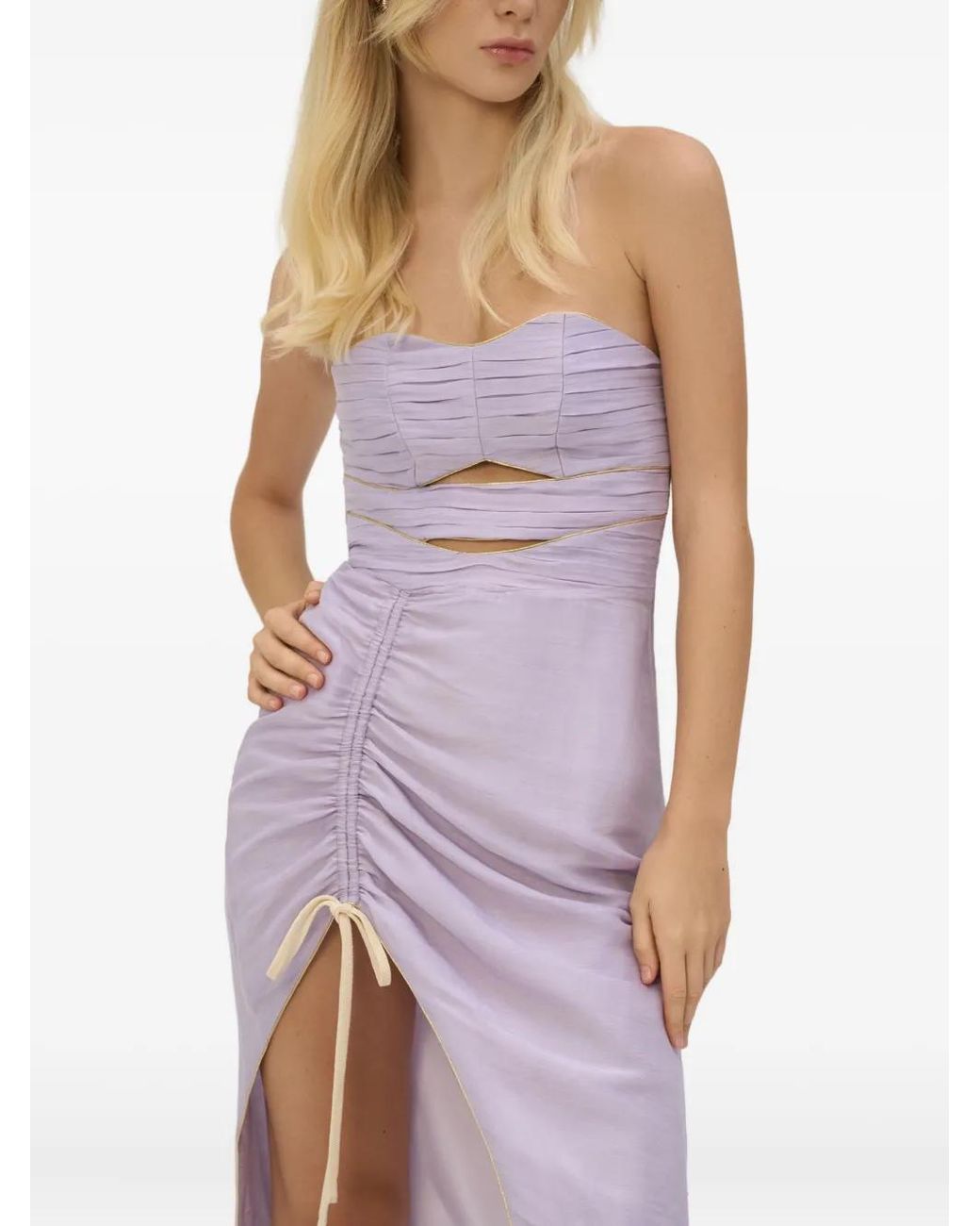 SANA OSMANI Purple Fern Cut-Out Ruched Midi Dress