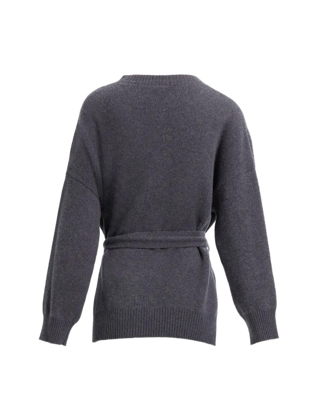 Elie Saab Gray Lace-Panel Belted Cardigan