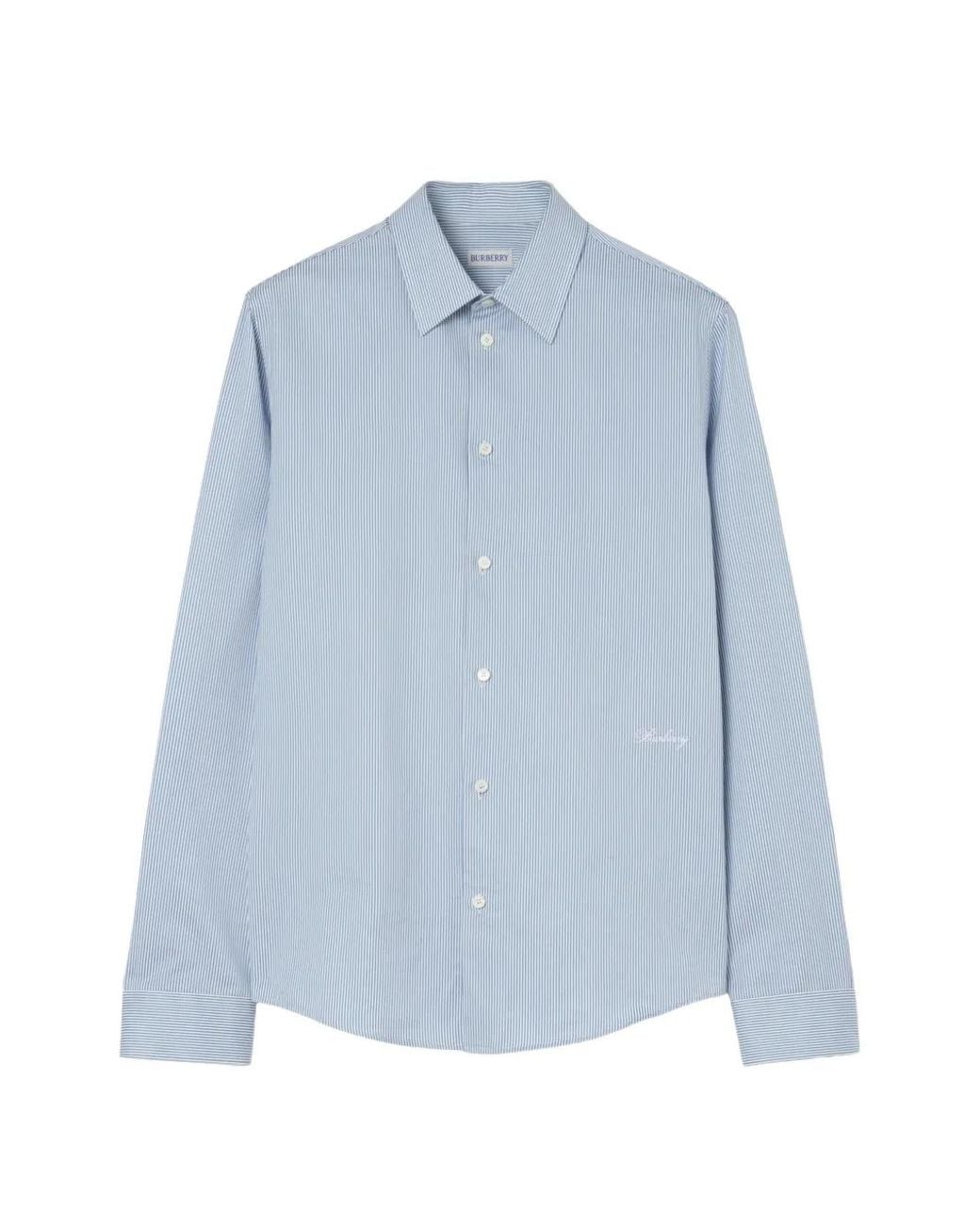 Burberry Blue Mini Stripe Detail Shirt for men