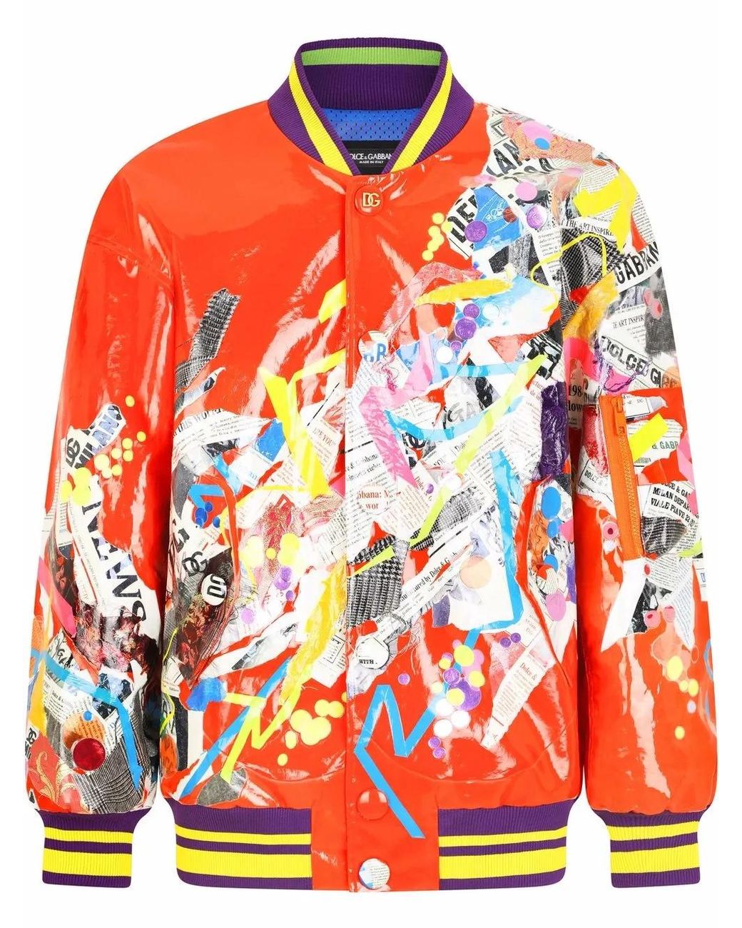 Dolce & Gabbana Orange Newspaper-Print Graffiti-Style Bomber Jacket for men