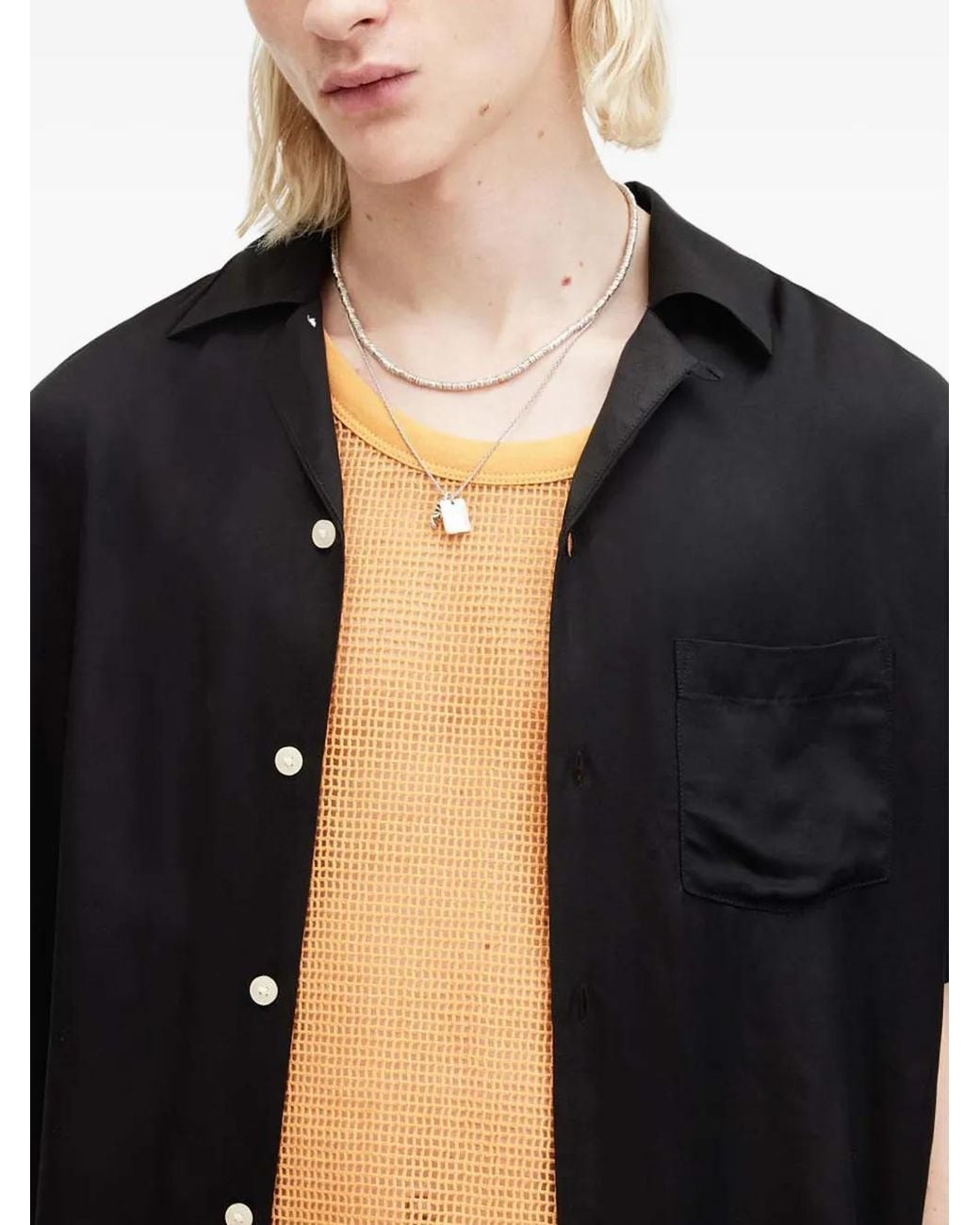 AllSaints Black Embroidered-Sun Motif Shirt for men