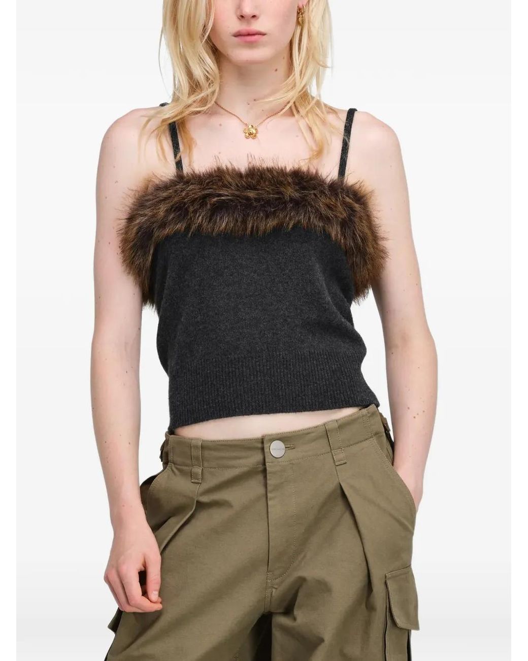 Marc Jacobs Black Faux Fur Lined Knit Tank