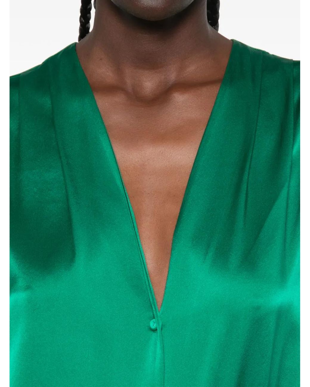 Forte_forte Green Satin-Finish V-Neck Shirt