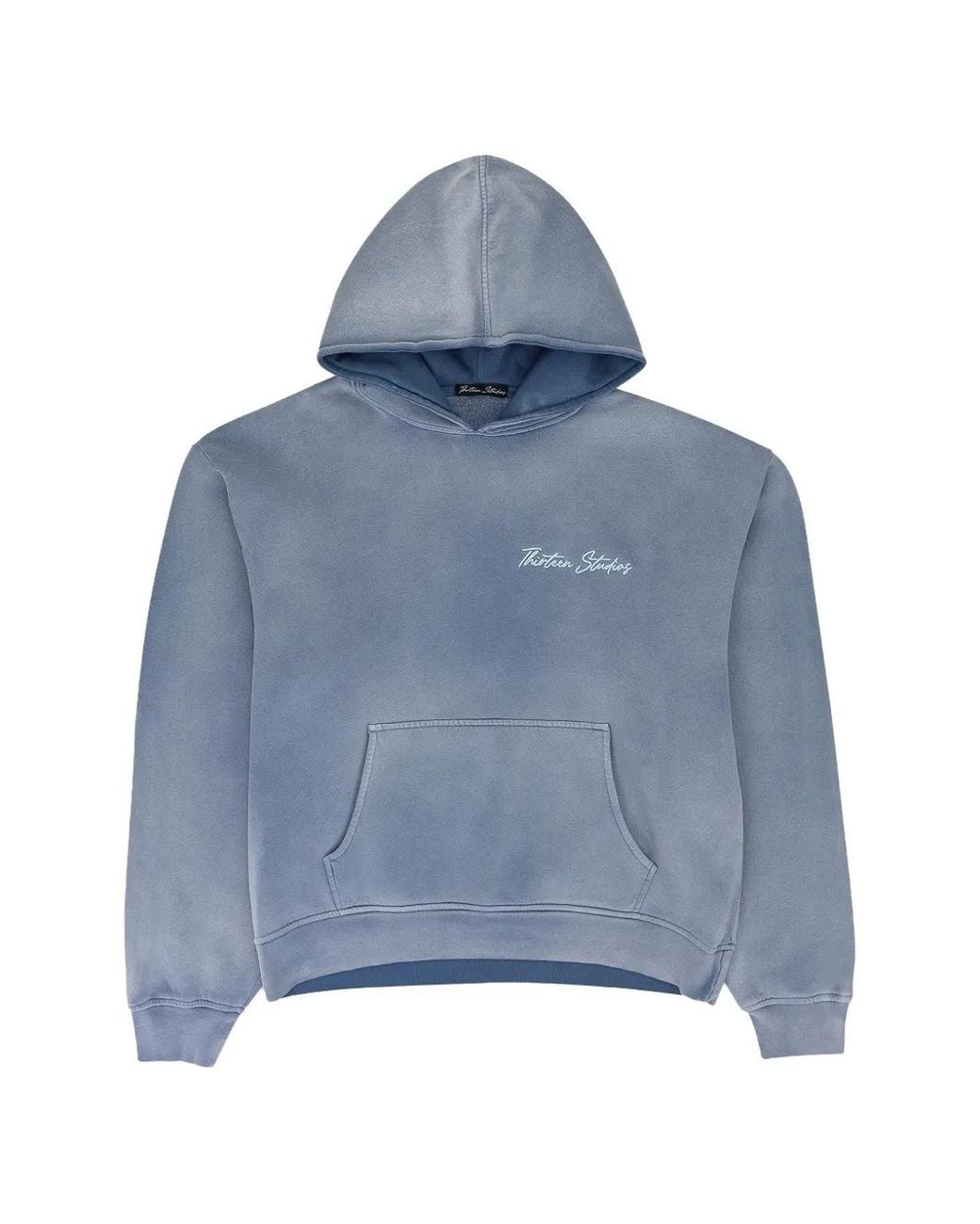 THIRTEENTH STUDIO Blue Logo-Embroidered Faded-Effect Hoodie for men