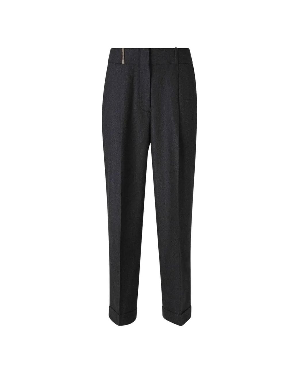 Peserico Black Pantalon Plissé À Ourlet Retourné