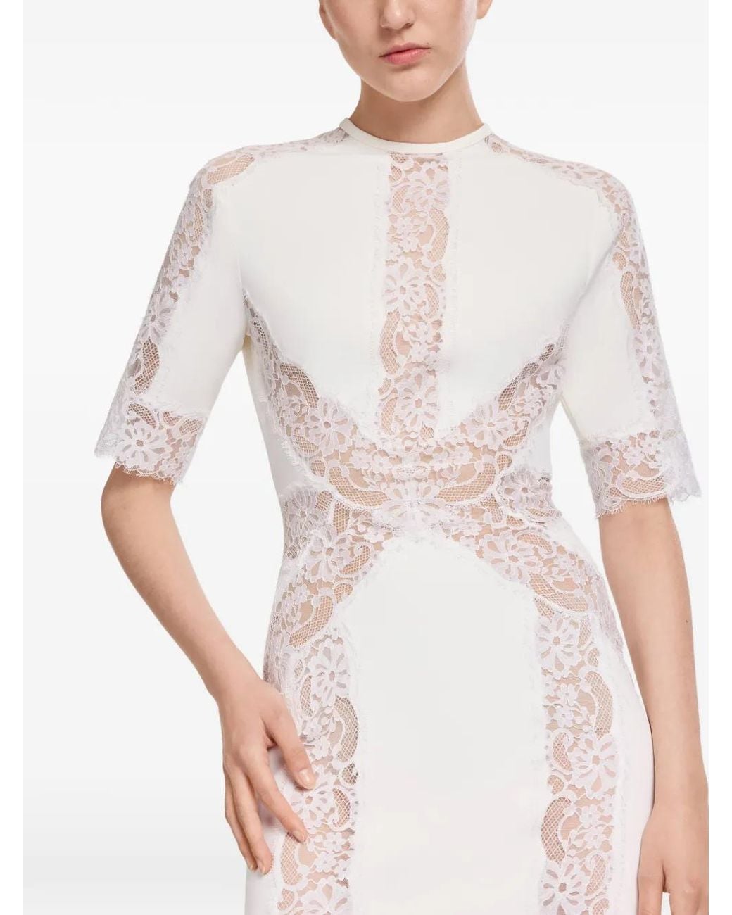 Elie Saab White Lace-Panelled Cady Midi Dress