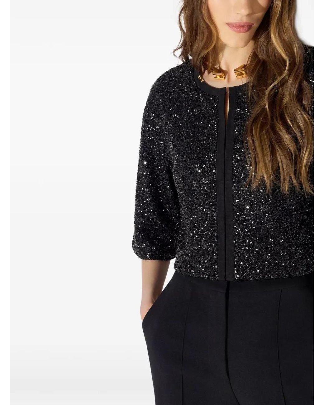 Elisabetta Franchi Black Knit Top With Sequins