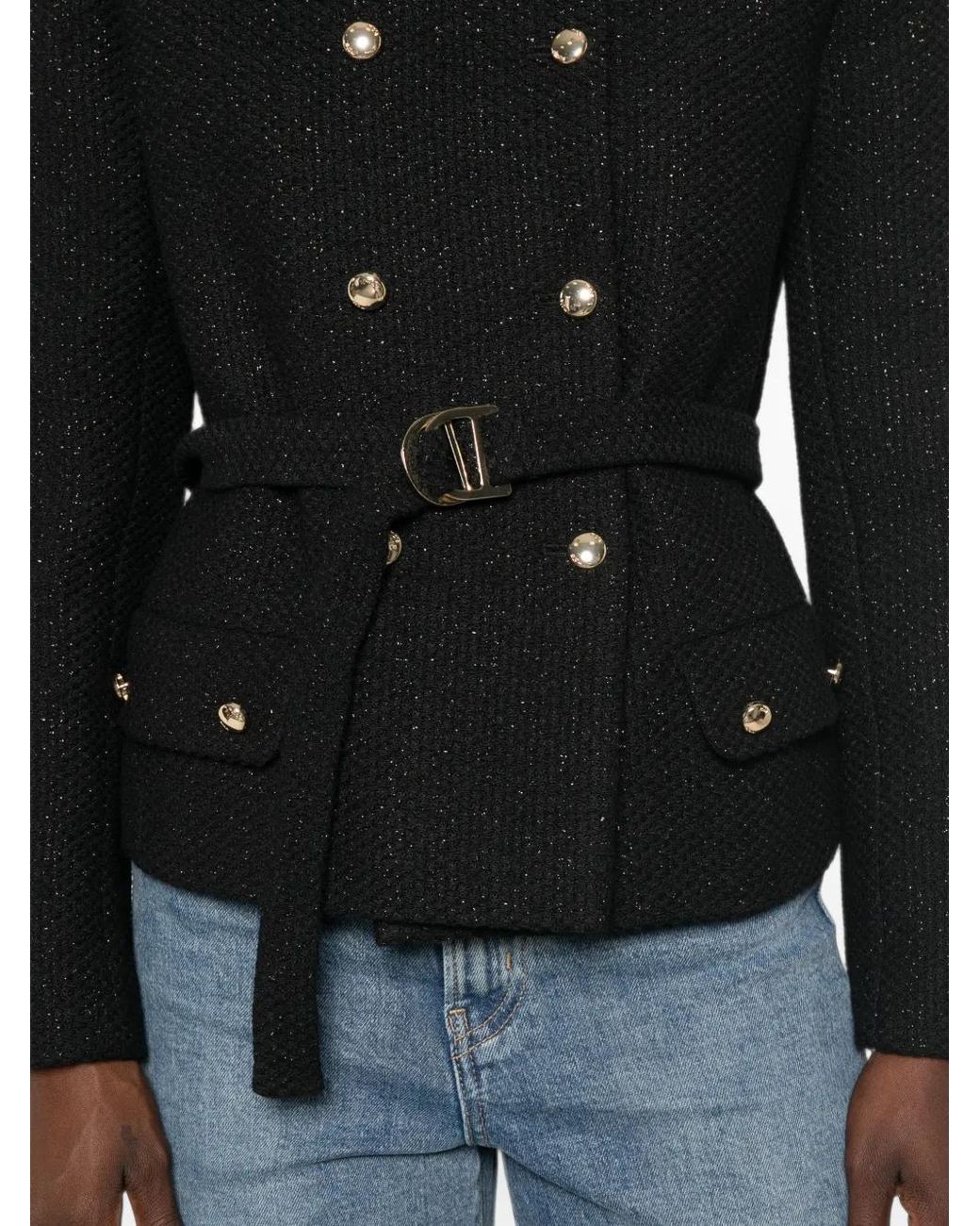 Maje Black Veste En Tweed Ceinturée À Boutonnière Croisée