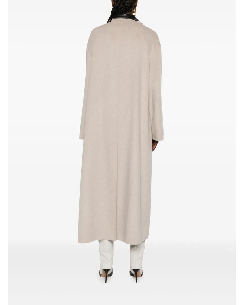Nanushka Natural Contrast-Collar Button Coat